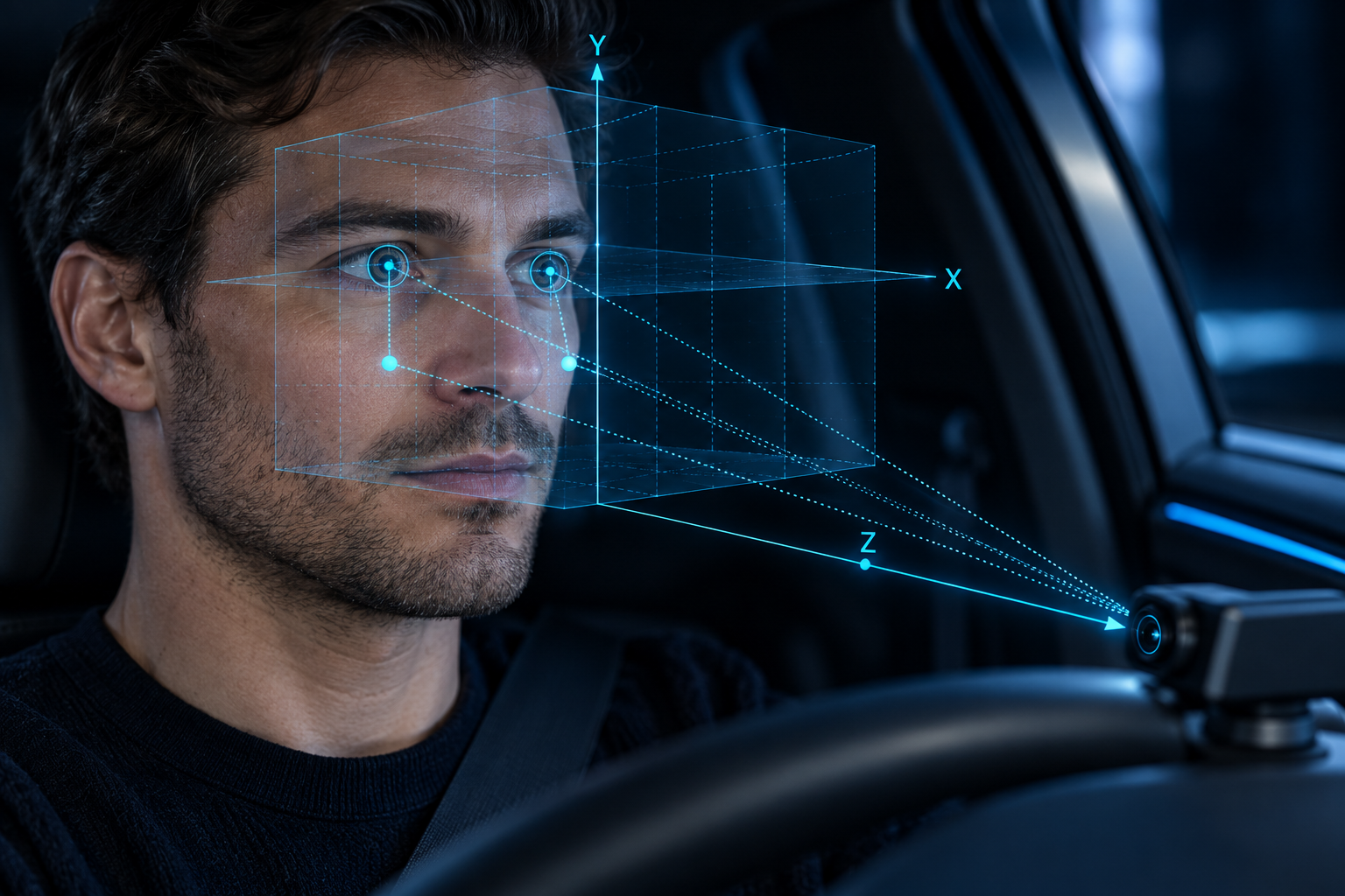 Concept illustration of three-dimensional eye positioning